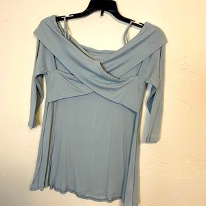 Entro light baby blue 3/4 length sleeve top with open shoulders top in small